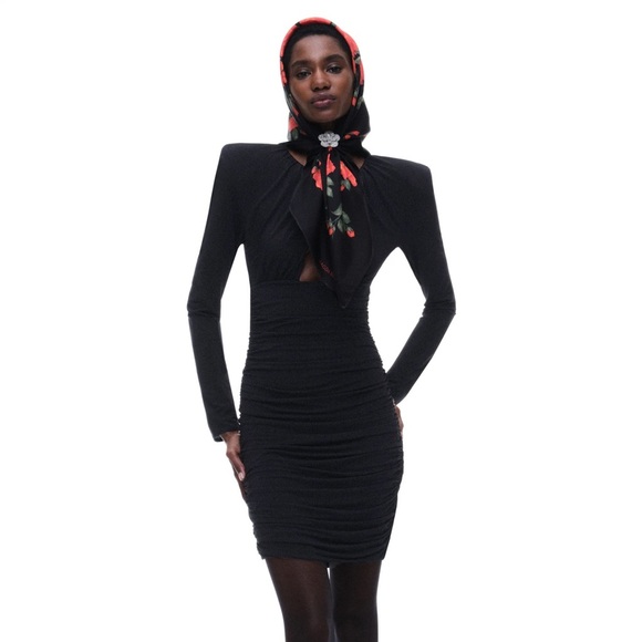 Magda Butrym x H&M viral black rose appliqué long sleeve jersey dress - XL - Picture 2 of 6